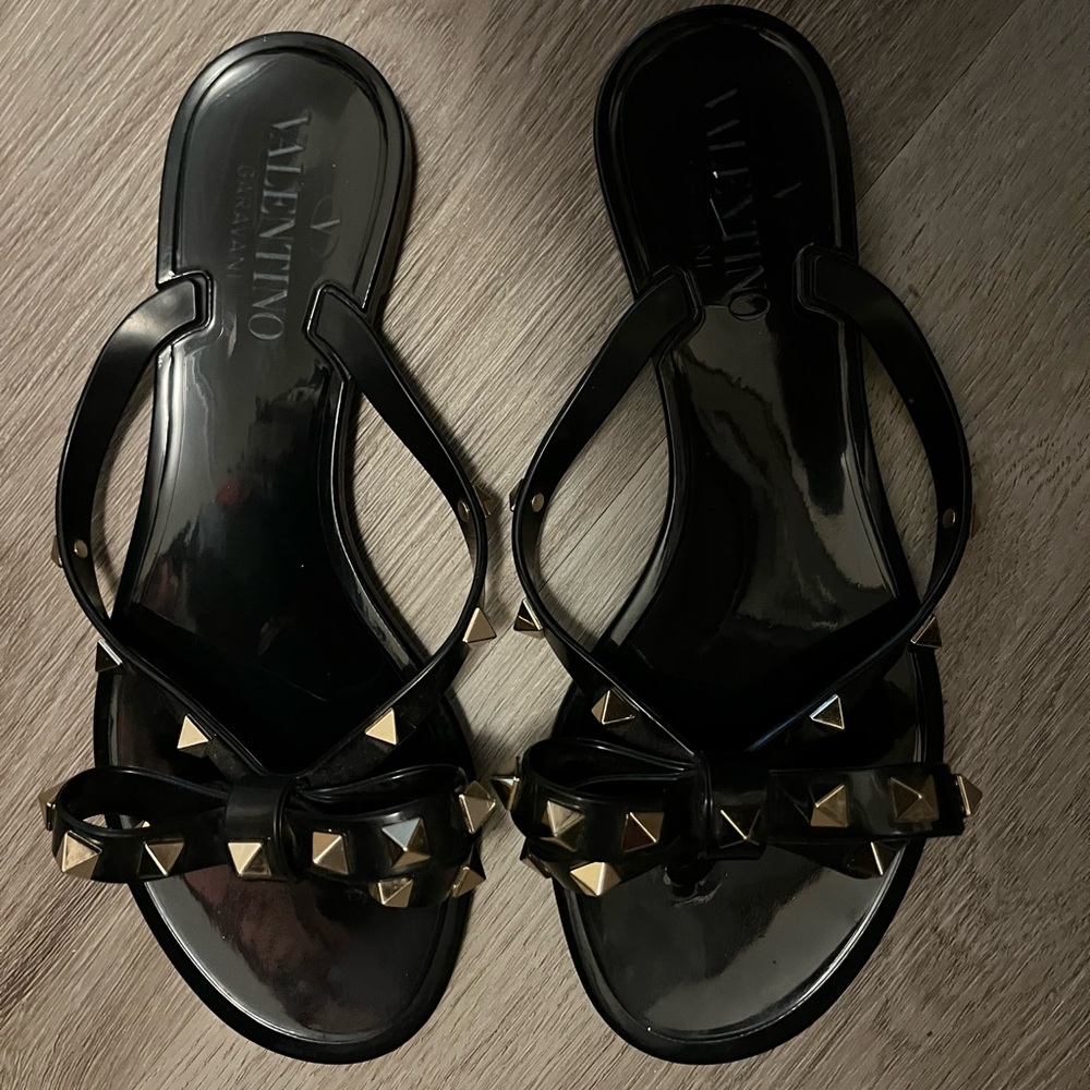 Valentino Black and Gold Studded Sandals